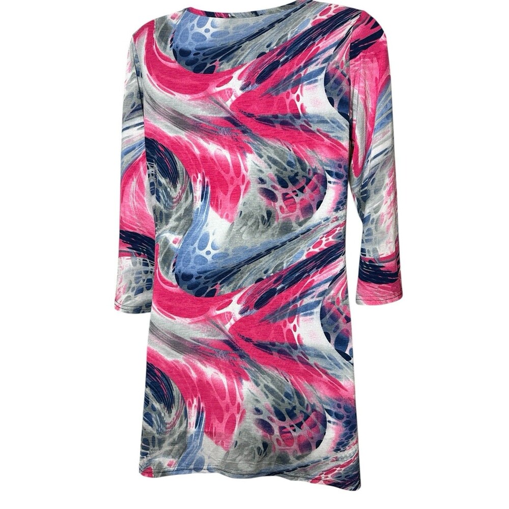 Marble Made In UK 3/4 Sleeve Dress Pink Blue Gray Sz S Tie Dye Pattern - Picture 2 of 7